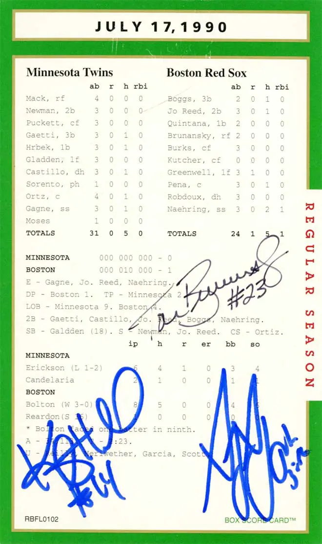 Signed professional baseball scorecard from a 1956 game between the Dodgers and Giants.