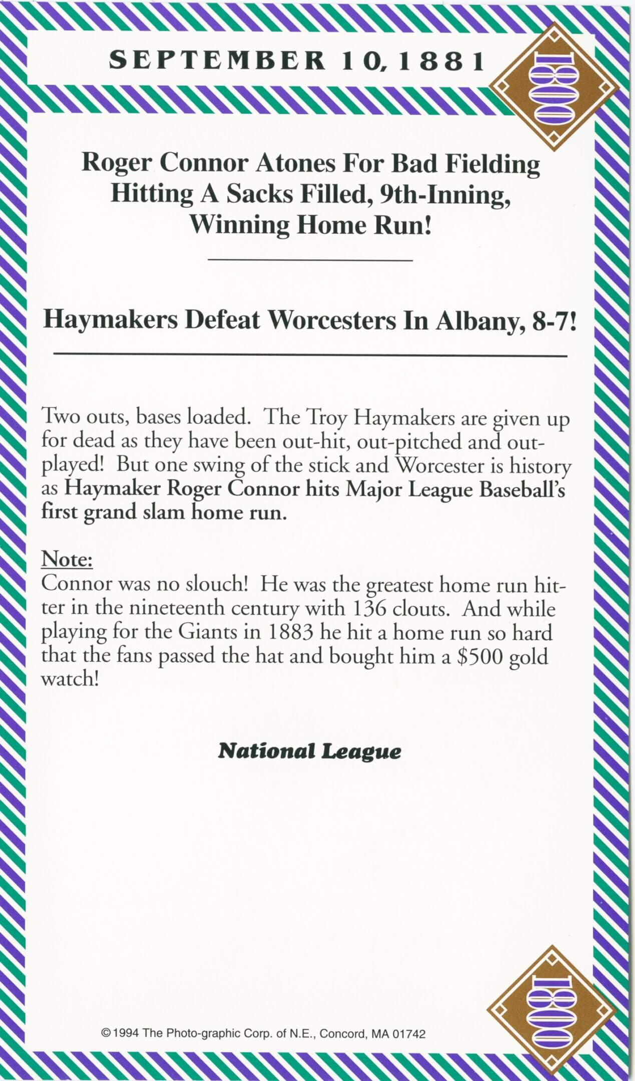 Baseball event summary from 1881.