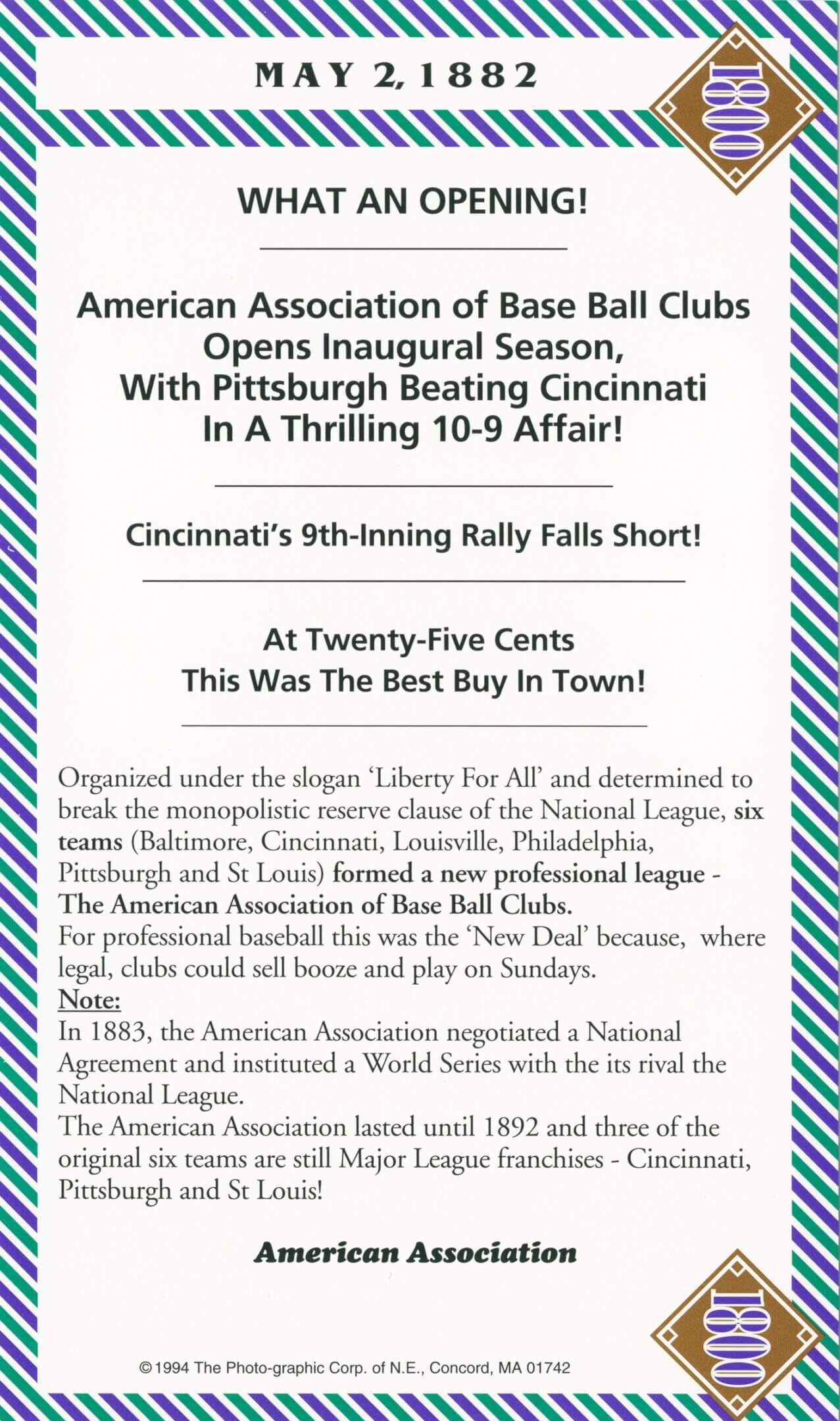 Baseball game announcement, May 2, 1882.