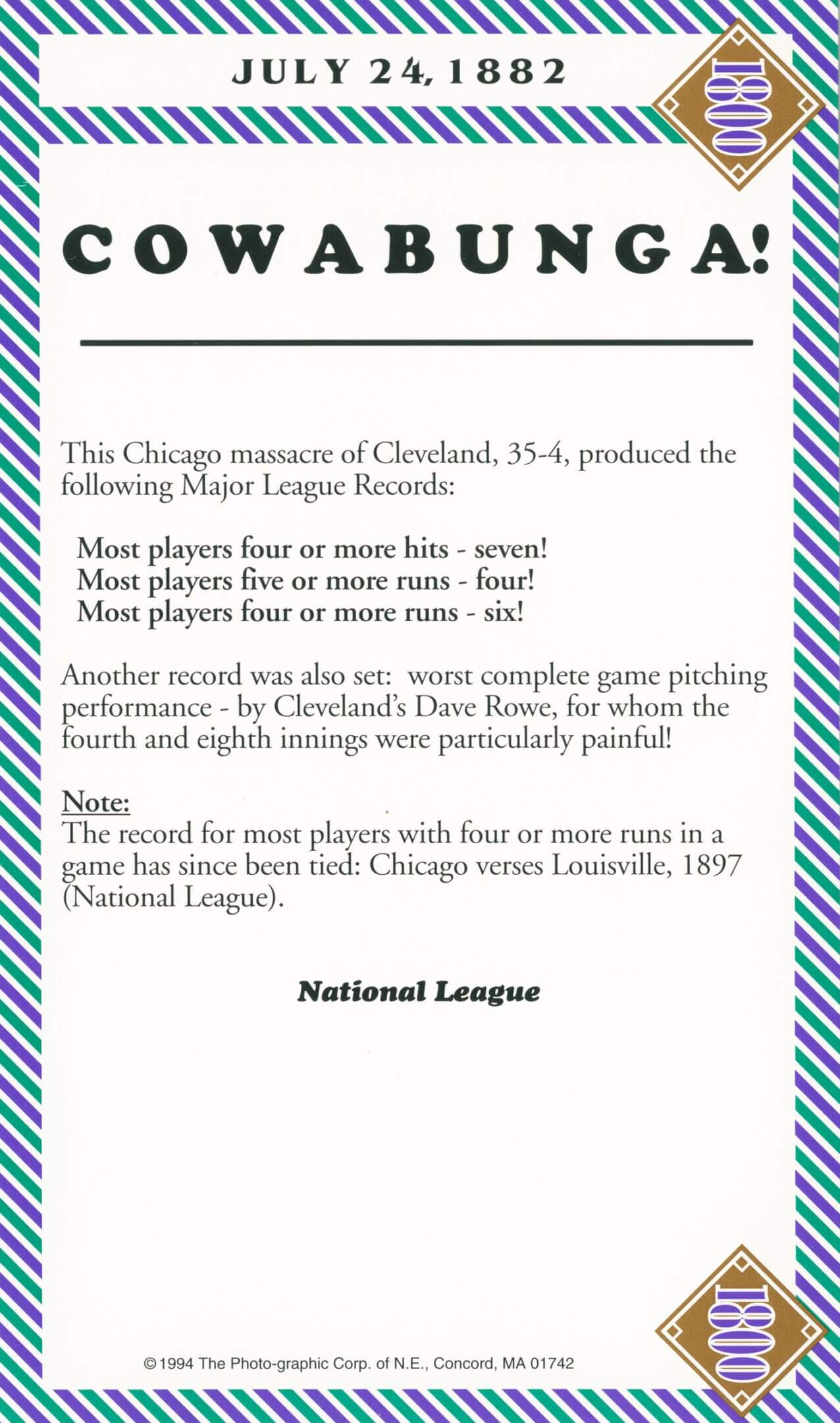 Baseball game records from July 24, 1882.