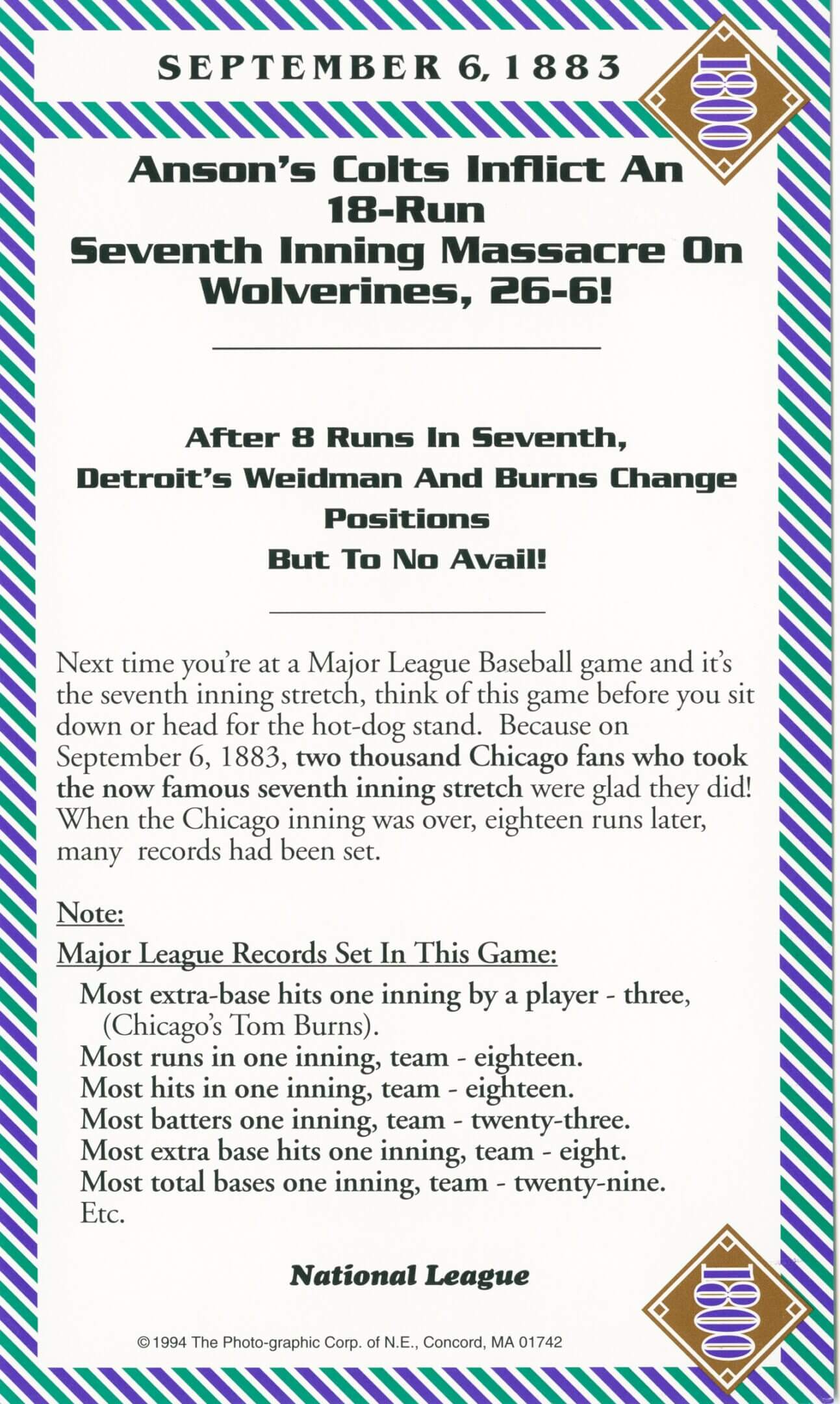 Baseball game record from September 6, 1883.