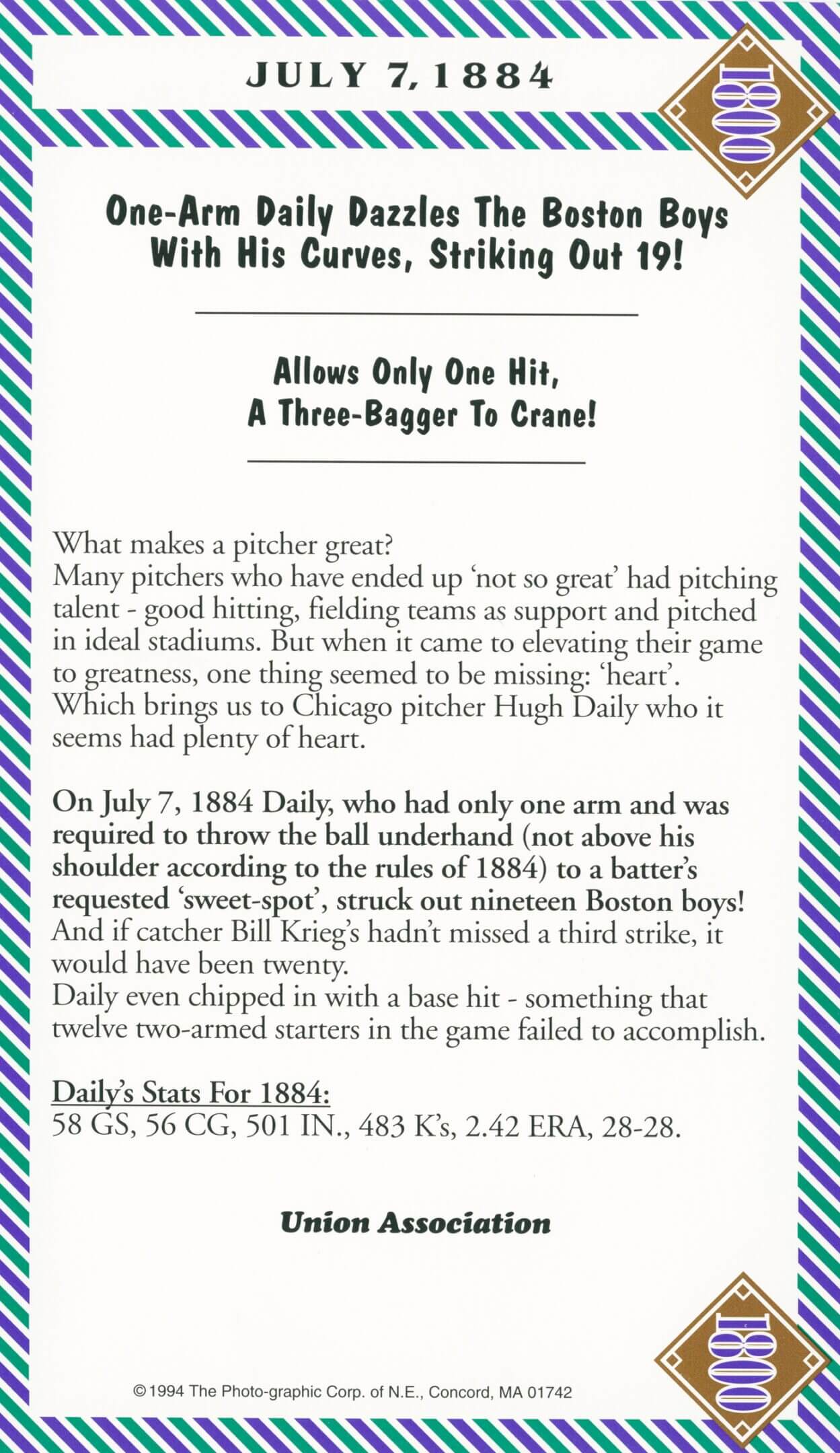 Baseball player with one arm excels, 1884.