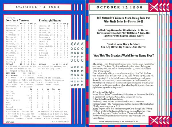 1960 World Series Game 7 scorecard.