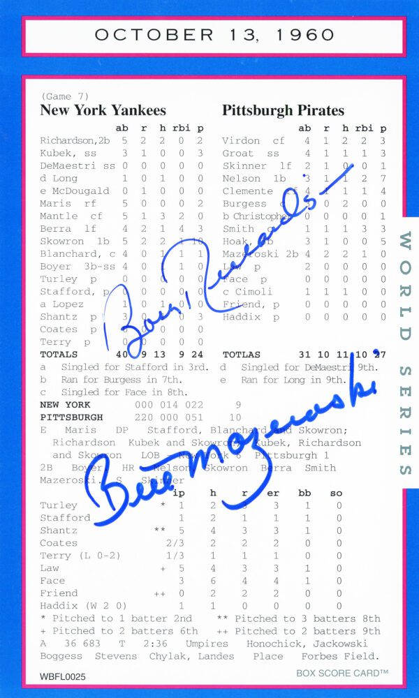 1960 World Series scorecard with signatures.