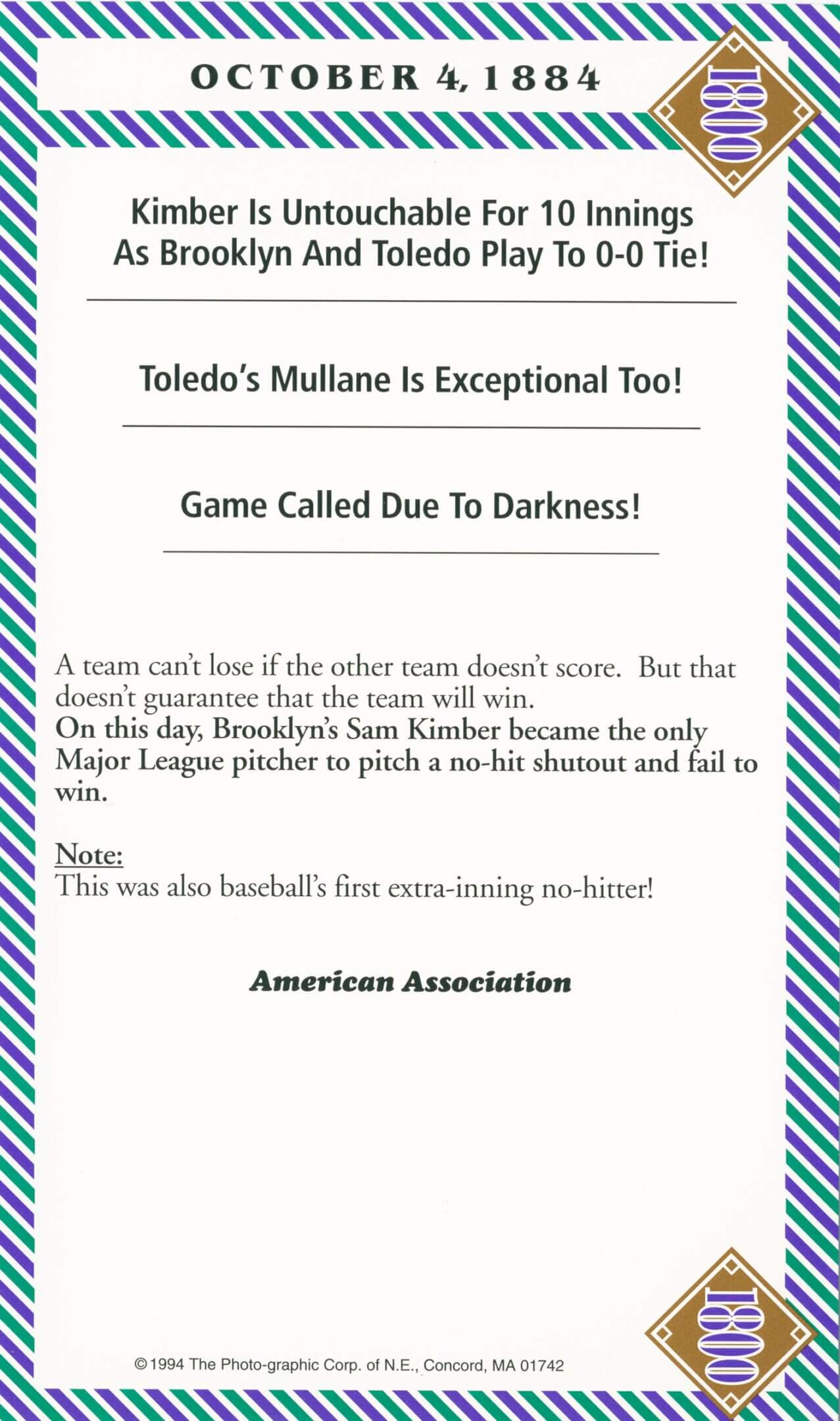 Vintage baseball card featuring Toledo's Mullane with a dark theme.