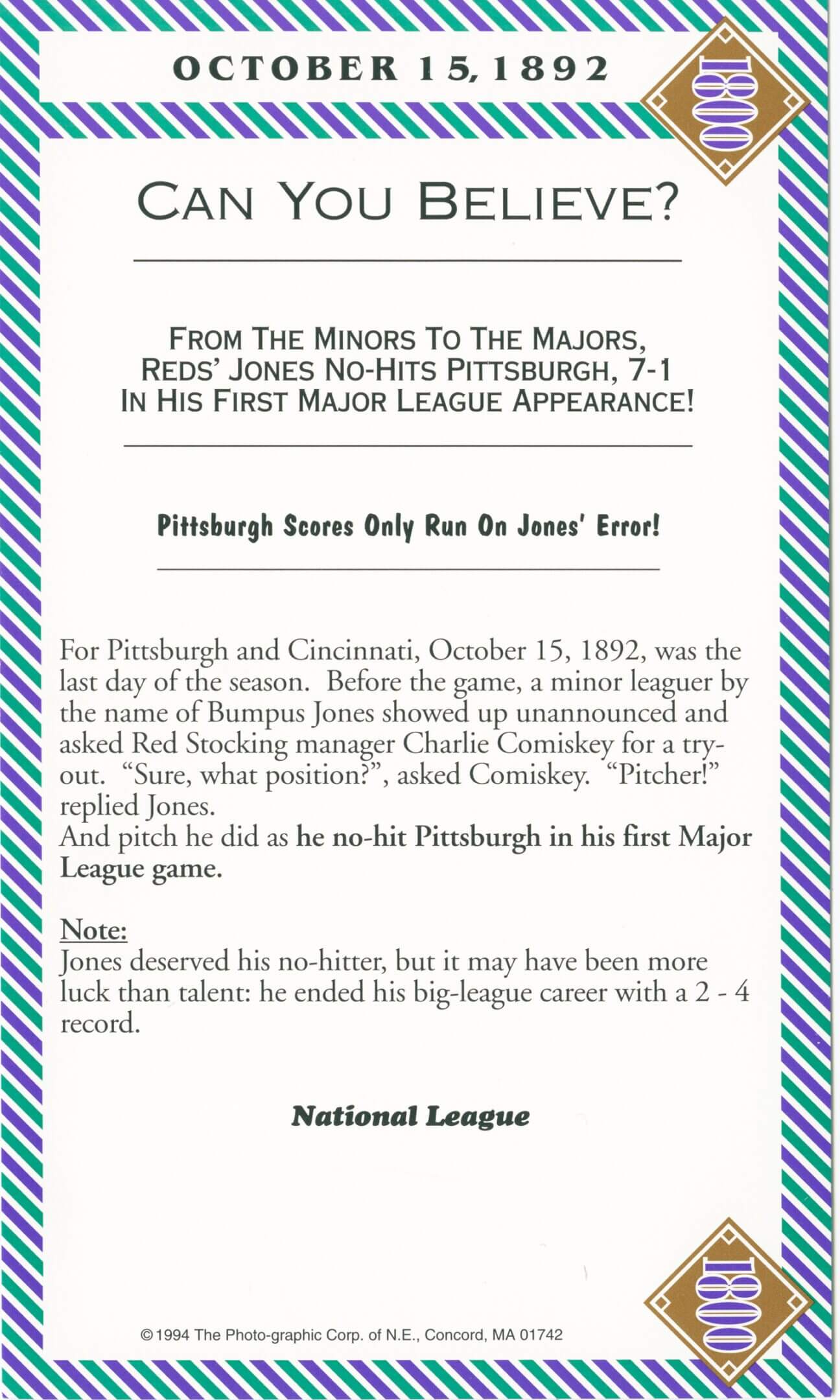 New York Giants win 7-1 against Pittsburgh, breaking a long losing streak at Forbes Field.