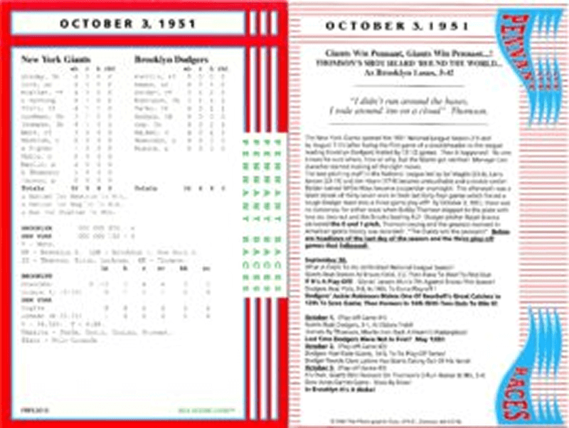 1951 Dodgers vs. Giants baseball game summary and player stats.