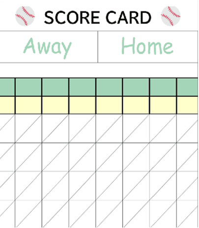 A blank sports scorecard with columns for away and home teams.