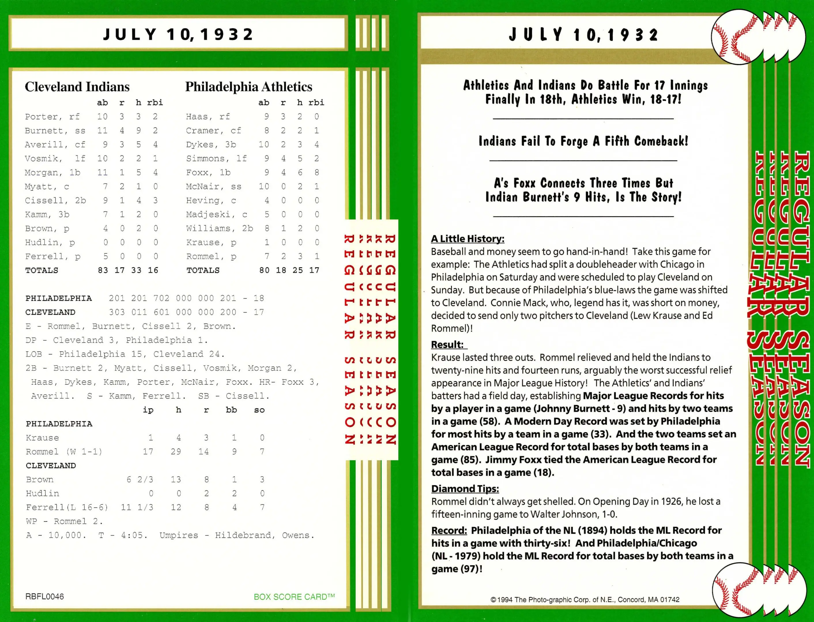 Baseball scorecard from July 10, 1932.