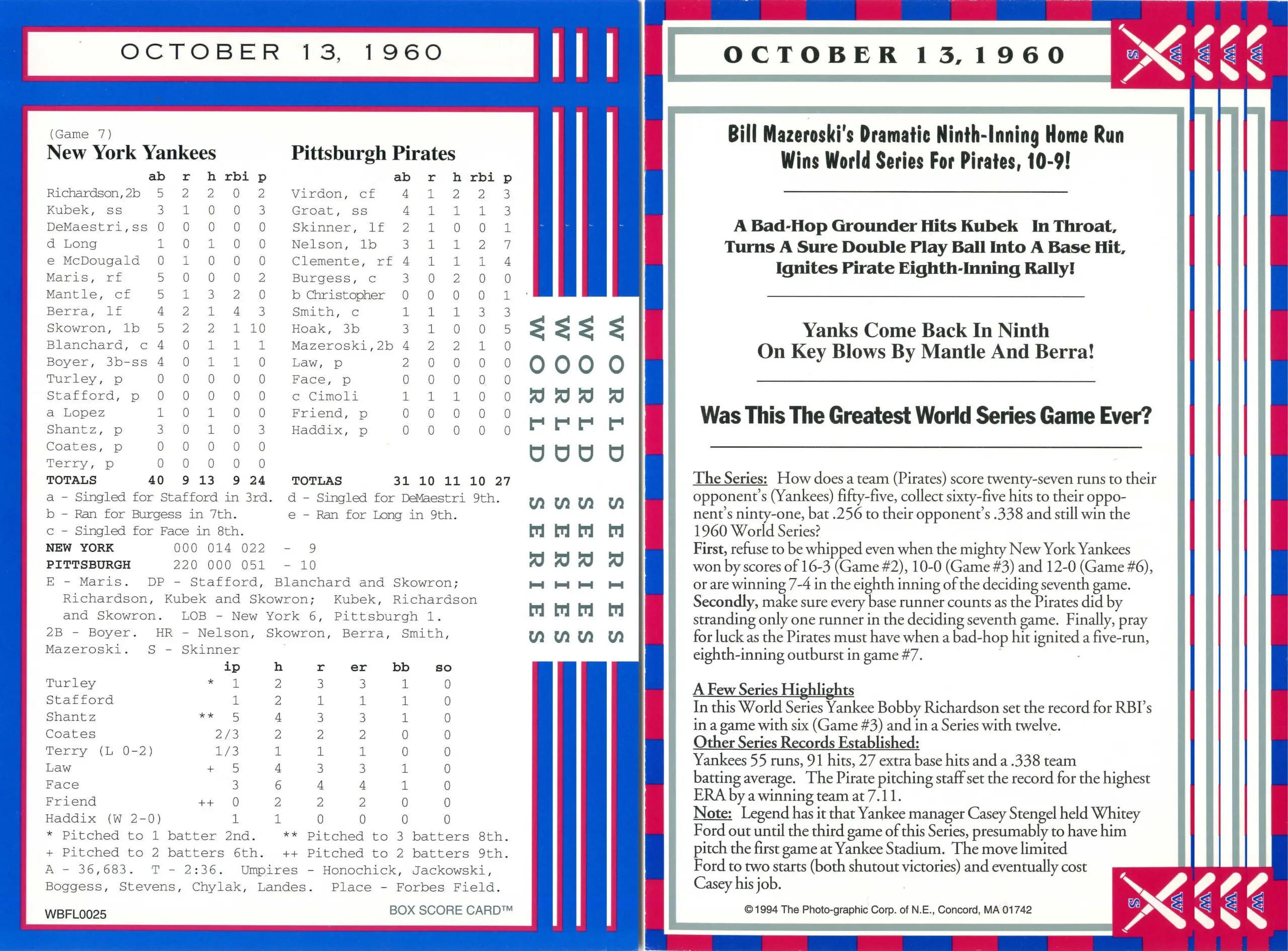 1960 World Series box score and highlights.